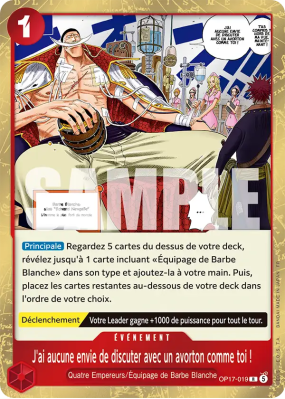 Carte One Piece J'ai aucune envie de discuter avec un avorton comme toi ! OP17-019 R