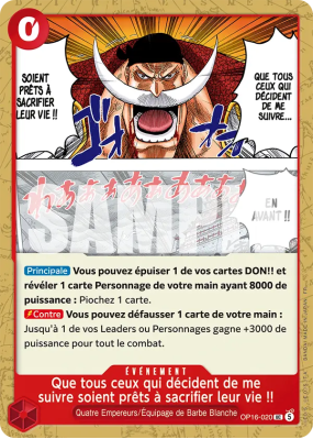 Carte One Piece Que tous ceux qui décident de me suivre soient prêts à sacrifier leur vie !! OP16-020 UC