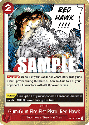 Carte One Piece Gum-Gum Fire-Fist Pistol Red Hawk OP01-026 R