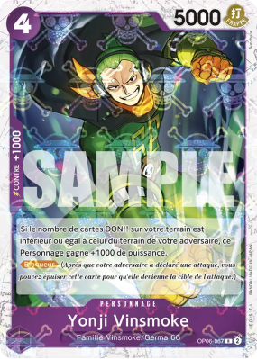 Carte One Piece Yonji Vinsmoke OP06-067 R JOLLY ROGER FOIL PRB01