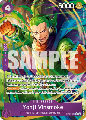 Carte One Piece Yonji Vinsmoke OP06-067 R ALT ART 2 PRB01