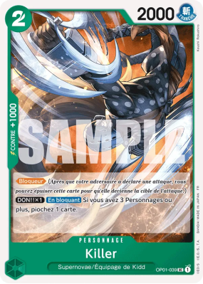 Carte One Piece Killer OP01-039 UC PRB02