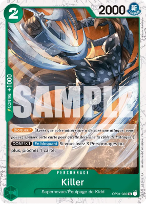Carte One Piece Killer OP01-039 UC FOIL PRB02