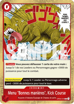 Carte One Piece Menu "Bonnes manières", Kick Course OP04-016 R PRB02