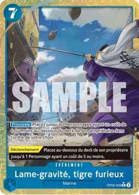 Carte One Piece Lame-gravité, tigre furieux OP06-058 R ALT ART PRB02