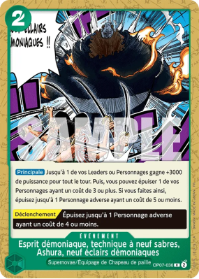Carte One Piece Esprit démoniaque, technique à neuf sabres, Ashura, neuf éclairs démoniaques OP07-036 R ST24