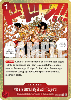 Carte One Piece Prêt à te battre, Luffy ?! Moi ? Toujours ! ST30-016 C ALT ART