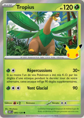 Carte Pokémon Tropius 005/128 Commune 30ᵉ Anniversaire