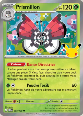 Carte Pokémon Prismillon 008/128 Commune 30ᵉ Anniversaire