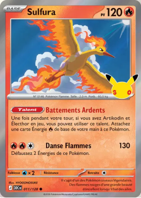 Carte Pokémon Sulfura 011/128 Commune 30ᵉ Anniversaire