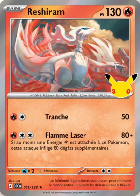 Carte Pokémon Reshiram 014/128 Rare 30ᵉ Anniversaire
