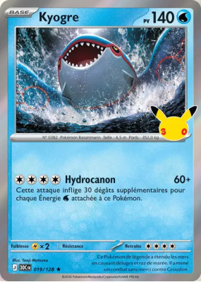 Carte Pokémon Kyogre 019/128 Rare 30ᵉ Anniversaire