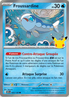 Carte Pokémon Froussardine 022/128 Commune 30ᵉ Anniversaire