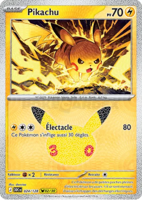 Carte Pokémon Pikachu 024/128 Sans rareté 30ᵉ Anniversaire