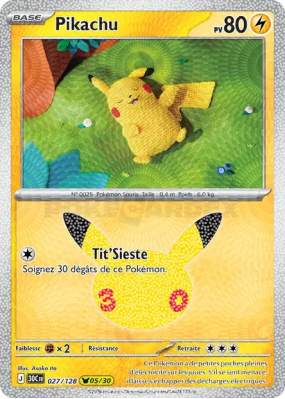 Carte Pokémon Pikachu 027/128 Sans rareté 30ᵉ Anniversaire