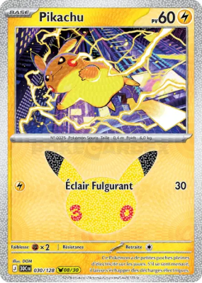 Carte Pokémon Pikachu 030/128 Sans rareté 30ᵉ Anniversaire