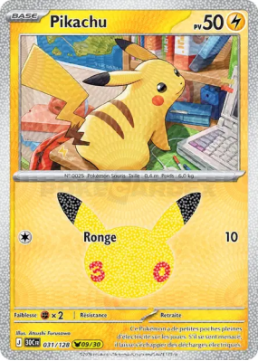 Carte Pokémon Pikachu 031/128 Sans rareté 30ᵉ Anniversaire