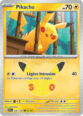 Carte Pokémon Pikachu 036/128 Sans rareté 30ᵉ Anniversaire