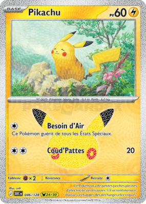 Carte Pokémon Pikachu 046/128 Sans rareté 30ᵉ Anniversaire
