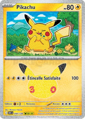 Carte Pokémon Pikachu 050/128 Sans rareté 30ᵉ Anniversaire