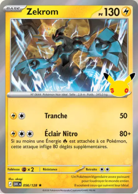 Carte Pokémon Zekrom 056/128 Rare 30ᵉ Anniversaire