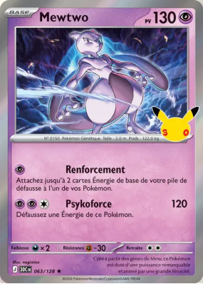 Carte Pokémon Mewtwo 063/128 Rare 30ᵉ Anniversaire