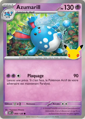 Carte Pokémon Azumarill 068/128 Commune 30ᵉ Anniversaire