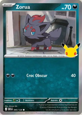 Carte Pokémon Zorua 095/128 Commune 30ᵉ Anniversaire