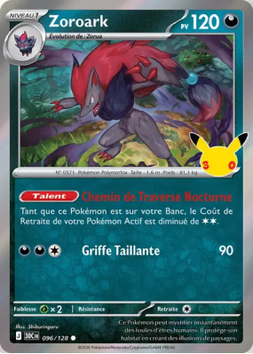 Carte Pokémon Zoroark 096/128 Commune 30ᵉ Anniversaire