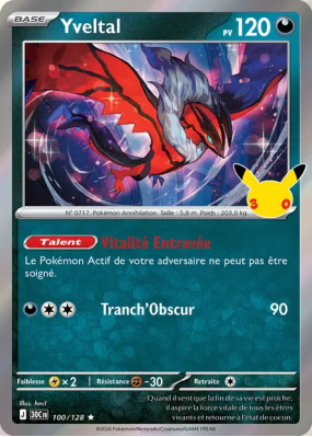 Carte Pokémon Yveltal 100/128 Rare 30ᵉ Anniversaire