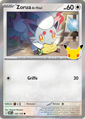 Carte Pokémon Zorua de Hisui 122/128 Commune 30ᵉ Anniversaire