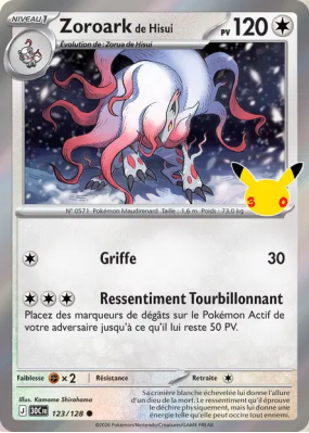 Carte Pokémon Zoroark de Hisui 123/128 Commune 30ᵉ Anniversaire