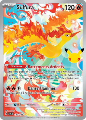 Carte Pokémon Sulfura 130/128 Illustration Rare 30ᵉ Anniversaire