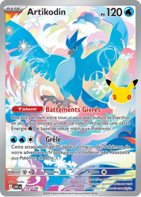 Carte Pokémon Artikodin 132/128 Illustration Rare 30ᵉ Anniversaire