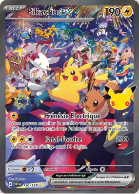 Carte Pokémon Pikachu ex 150/128 Illustration Spéciale Rare 30ᵉ Anniversaire