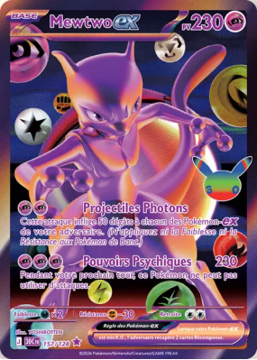 Carte Pokémon Mewtwo ex 157/128 Futuriste Rare 30ᵉ Anniversaire