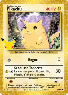 Carte Pokémon Pikachu 58/102 Secrète 30ᵉ Anniversaire