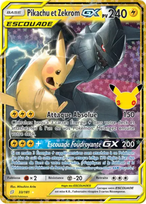 Carte Pokémon Pikachu et Zekrom-GX 33/181 Secrète 30ᵉ Anniversaire