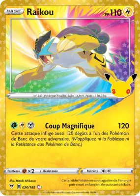 Carte Pokémon Raikou 050/185 Secrète 30ᵉ Anniversaire