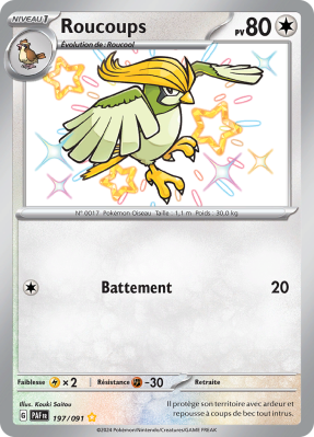 Carte Pokémon Roucoups 197/091 Shiny Destinées de Paldea