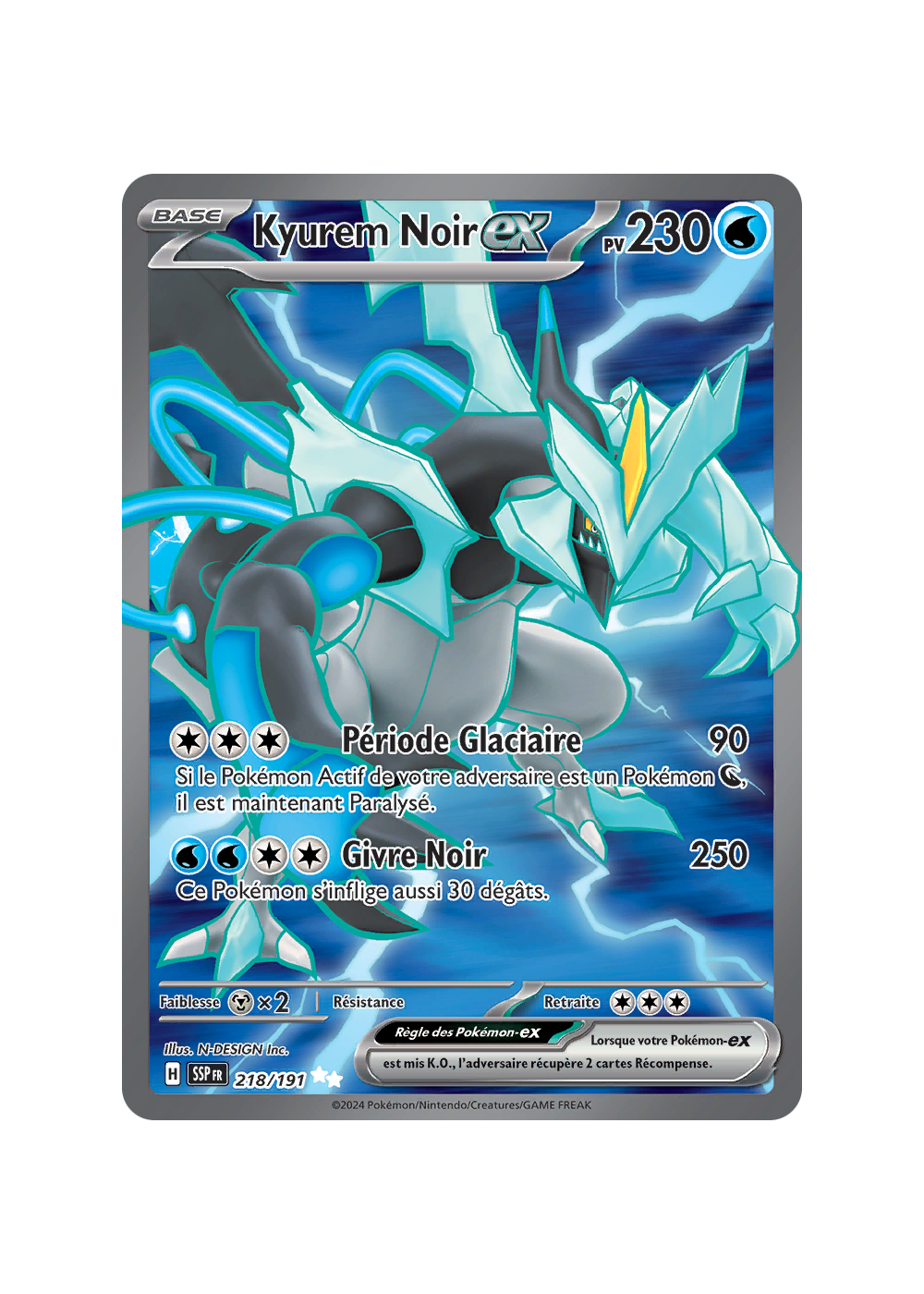 Kyurem Noir Ex 218/191 – Ultra Rare (UR) – Carte Pokémon Neuve, Sleeve Et Top-Loader Ultra.Pro Inclus – Écarlate Et Violet 8 Étincelles Déferlantes