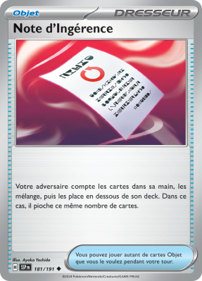 Carte Pokémon Note d'Ingérence 181/191 Peu commune Étincelles Déferlantes