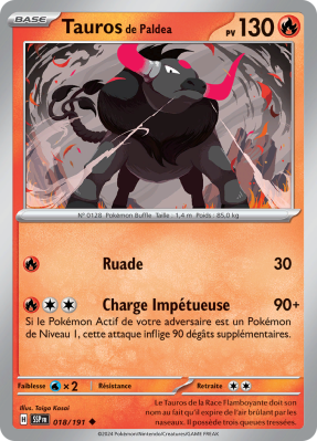 Carte Pokémon Tauros de Paldea 018/191 Peu commune Étincelles Déferlantes