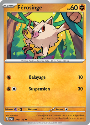 Carte Pokémon Férosinge 106/193 Commune Évolutions à Paldea