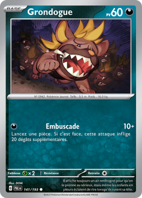 Carte Pokémon Grondogue 141/193 Commune Évolutions à Paldea