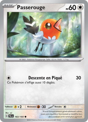Carte Pokémon Passerouge 163/193 Commune Évolutions à Paldea