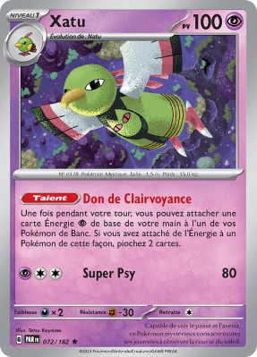 Carte Pokémon Xatu 072/182 Holographique Faille Paradoxe