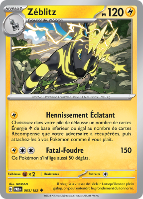 Carte Pokémon Zéblitz 063/182 Peu commune Faille Paradoxe