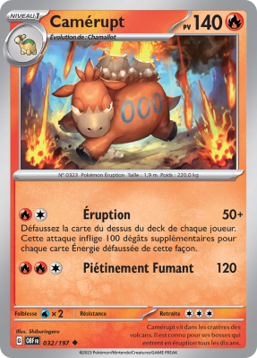 Carte Pokémon Camérupt 032/197 Peu commune Flammes Obsidiennes