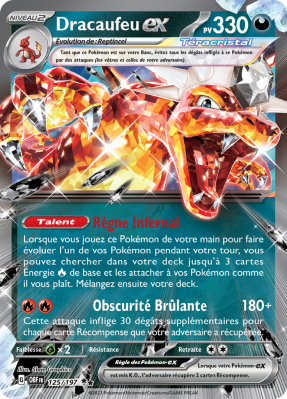 Carte Pokémon Dracaufeu-ex 125/197 Double rare Flammes Obsidiennes